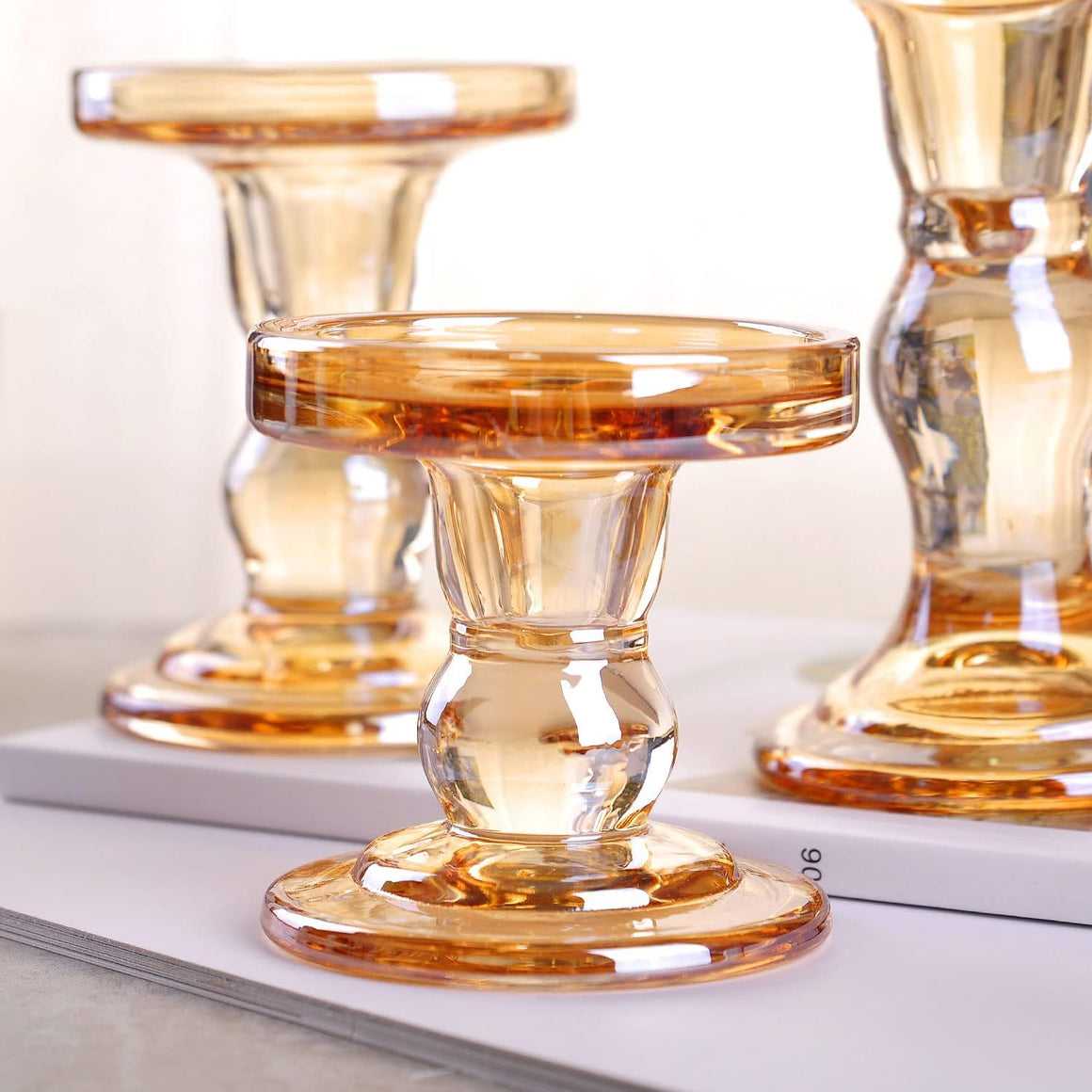 Set of 3 Glass Candle Holder for Table Decor