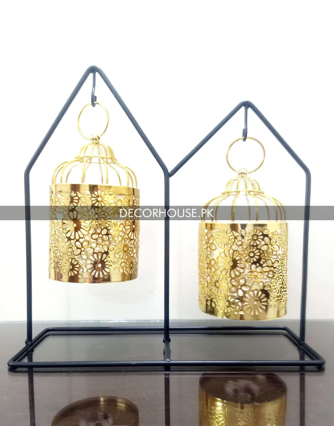 Metal Candle Stand with Hanging Lantern.