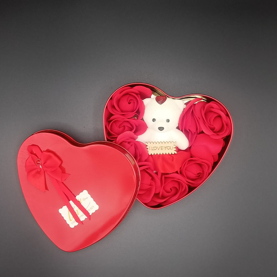 Valentines Day OR Mother’s Day Gift Box with Perfumed Red Roses & Teddy Bear