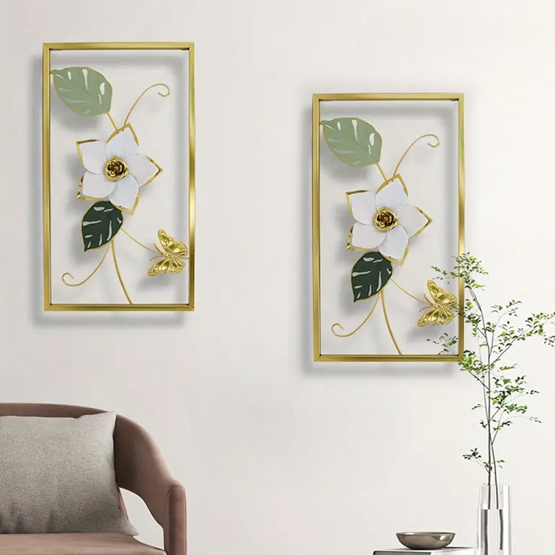 Metal Golden Floral Wall Motif with Butterfly for Home Decoration