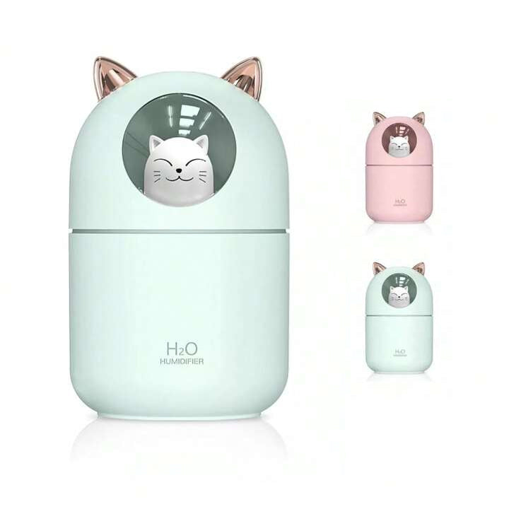 Mini Air Humidifier Cute Cat Aroma Diffuser with Colorful Night Light USB Mute Air Purifier Cool Mist Maker Home Air Freshener